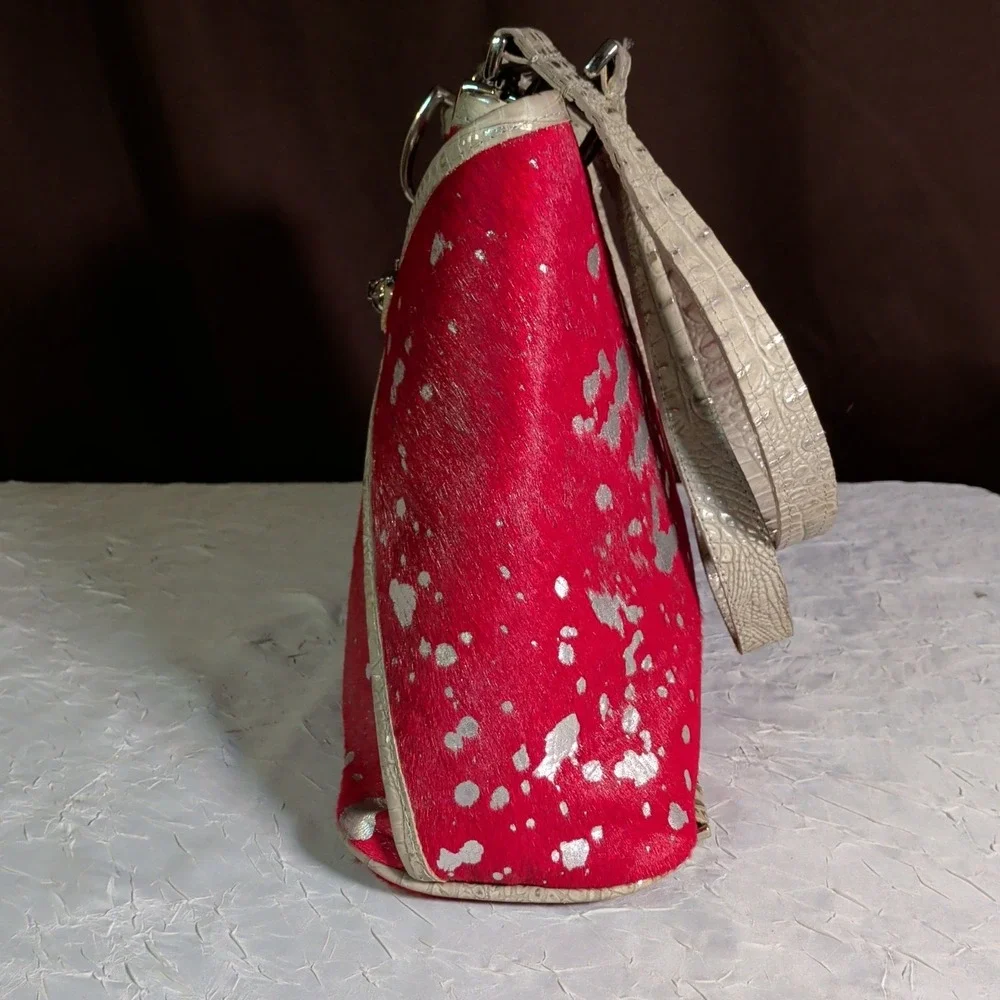 BSwanky B Swanky Handbag Backpack Red Silver Calf Hair Leather Cowhide Bohemian